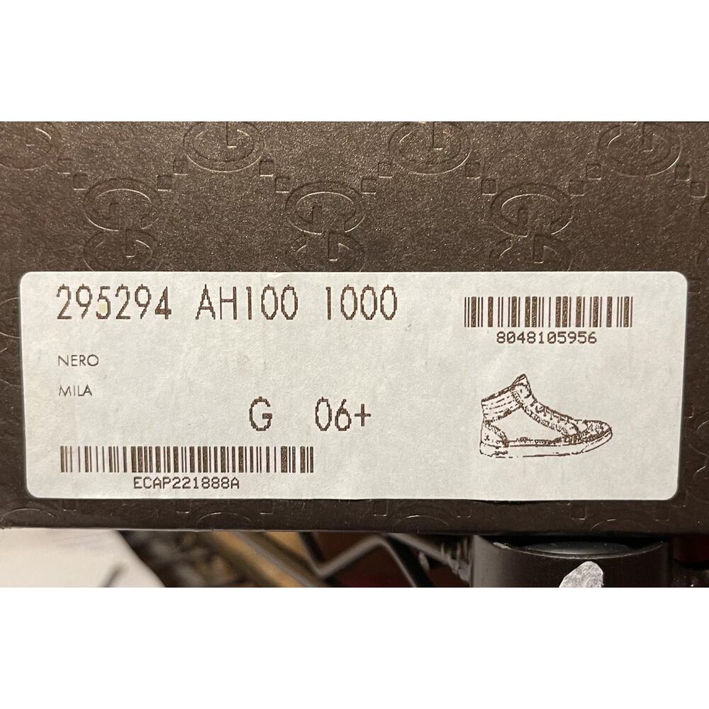 NIB GUCCI 295294 BLACK LEATHER WEB LOGO HIGH TOP SNEAKERS 6.5 $579 ITALY - Picture 7 of 7